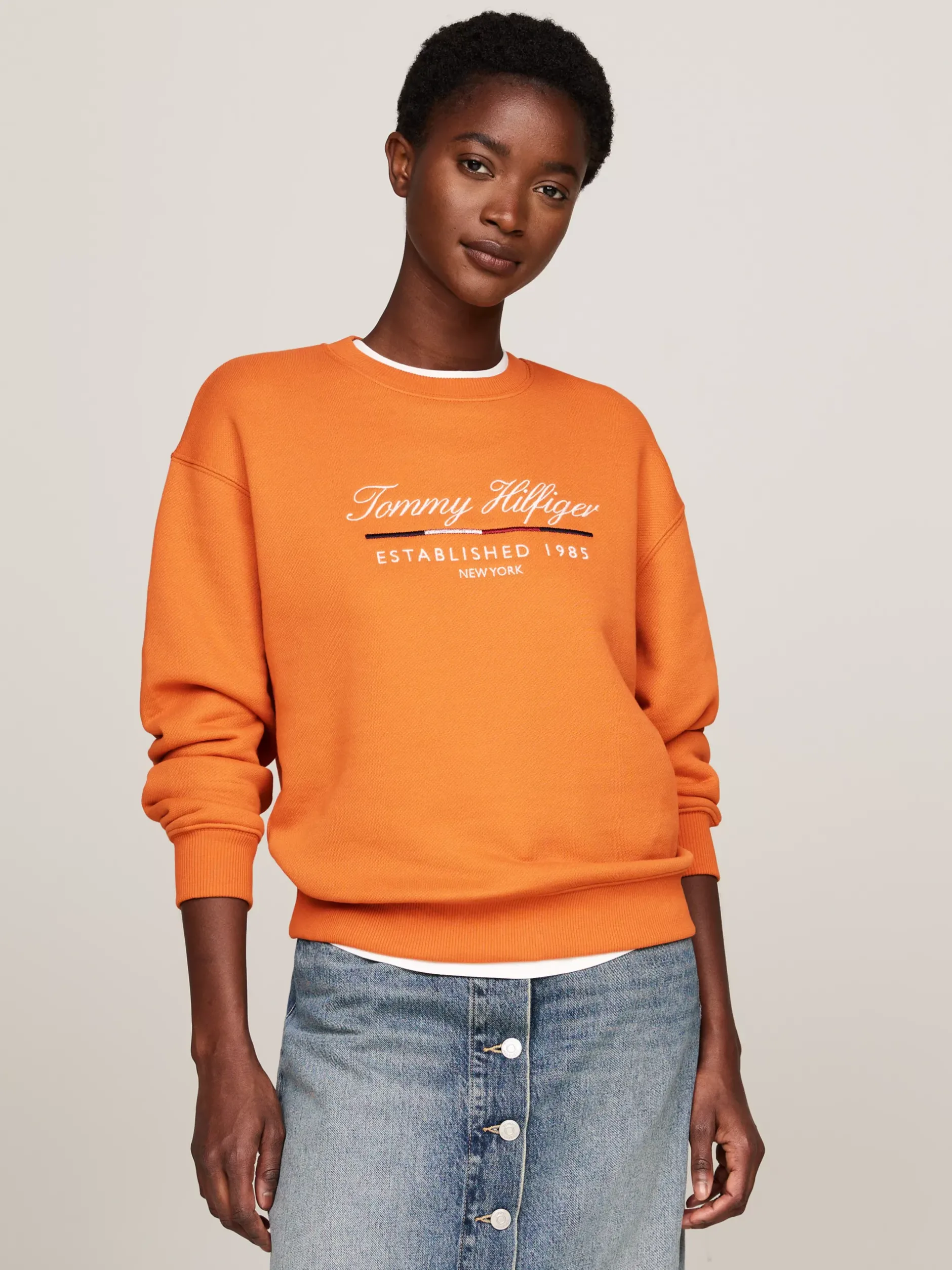 Bluzy Dresowe & Z Kapturem*Tommy Hilfiger Bluza Z Okrągłym Dekoltem I Logo AUTUMN ORANGE