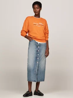 Bluzy Dresowe & Z Kapturem*Tommy Hilfiger Bluza Z Okrągłym Dekoltem I Logo AUTUMN ORANGE