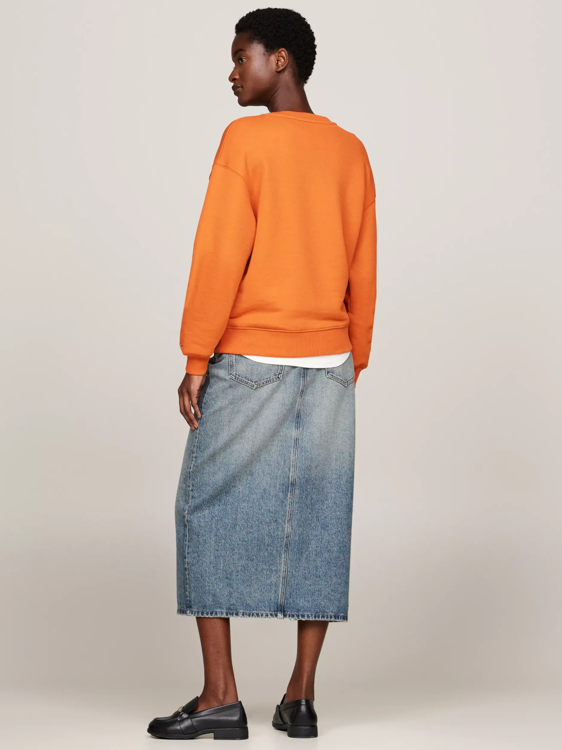 Bluzy Dresowe & Z Kapturem*Tommy Hilfiger Bluza Z Okrągłym Dekoltem I Logo AUTUMN ORANGE