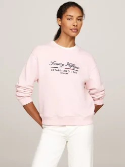 Bluzy Dresowe & Z Kapturem*Tommy Hilfiger Bluza Z Okrągłym Dekoltem I Logo DELICATE PINK