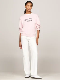 Bluzy Dresowe & Z Kapturem*Tommy Hilfiger Bluza Z Okrągłym Dekoltem I Logo DELICATE PINK