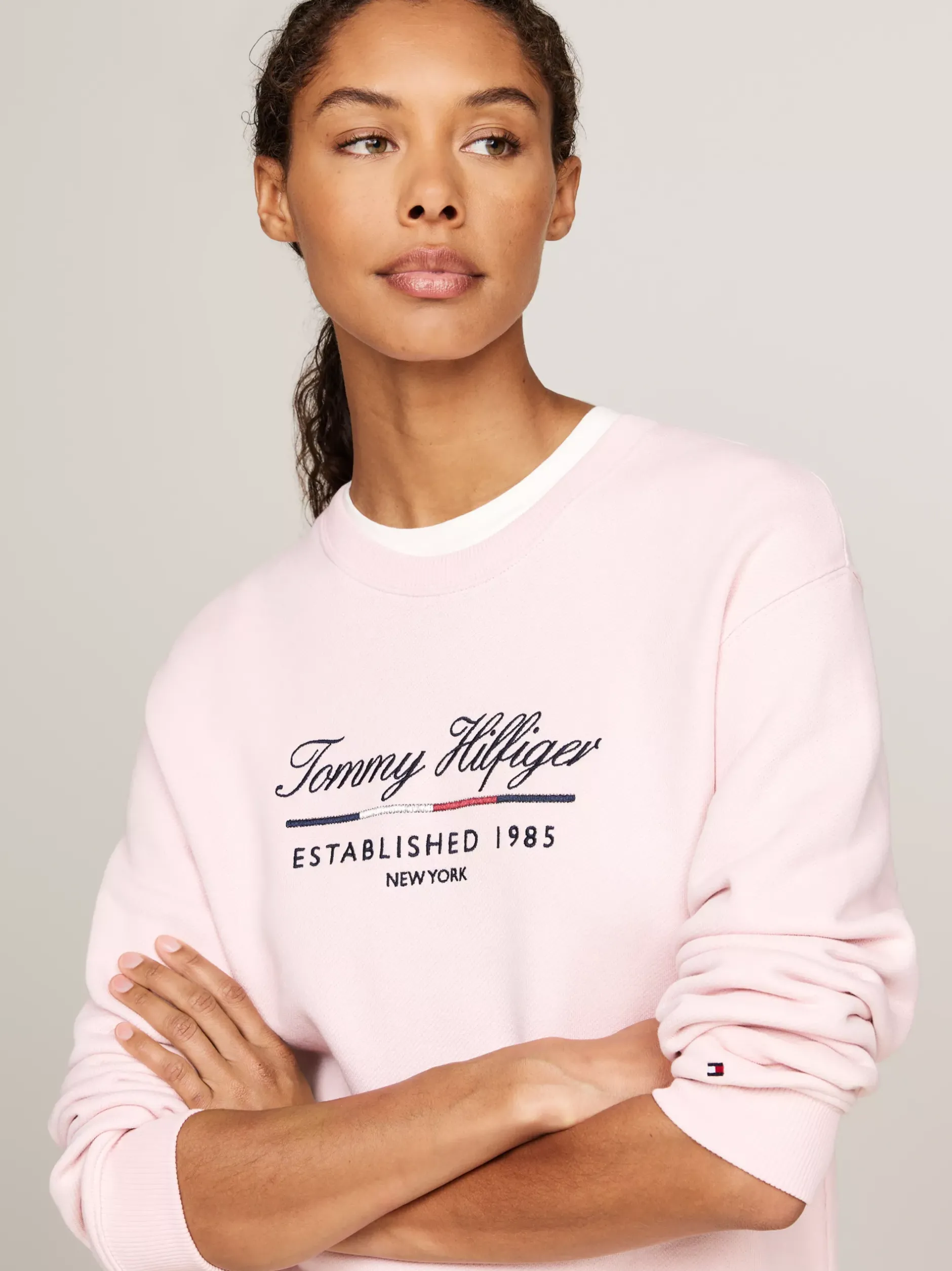 Bluzy Dresowe & Z Kapturem*Tommy Hilfiger Bluza Z Okrągłym Dekoltem I Logo DELICATE PINK