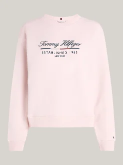 Bluzy Dresowe & Z Kapturem*Tommy Hilfiger Bluza Z Okrągłym Dekoltem I Logo DELICATE PINK