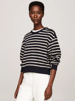 Bluzy Dresowe & Z Kapturem*Tommy Hilfiger Bluza Z Okrągłym Dekoltem I Guzikiem Na Ramieniu BRETON STP DESERT SKY/COUNTRY IVORY