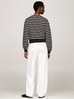Bluzy Dresowe & Z Kapturem*Tommy Hilfiger Bluza Z Okrągłym Dekoltem I Guzikiem Na Ramieniu BRETON STP DESERT SKY/COUNTRY IVORY