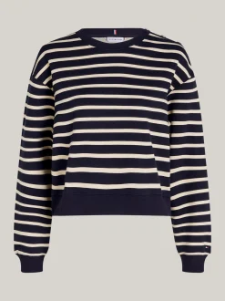 Bluzy Dresowe & Z Kapturem*Tommy Hilfiger Bluza Z Okrągłym Dekoltem I Guzikiem Na Ramieniu BRETON STP DESERT SKY/COUNTRY IVORY