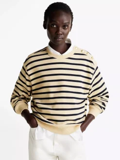Bluzy Dresowe & Z Kapturem*Tommy Hilfiger Bluza Z Okrągłym Dekoltem I Guzikiem Na Ramieniu BRETON STP IVORY/ DESERT SKY