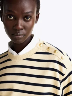 Bluzy Dresowe & Z Kapturem*Tommy Hilfiger Bluza Z Okrągłym Dekoltem I Guzikiem Na Ramieniu BRETON STP IVORY/ DESERT SKY