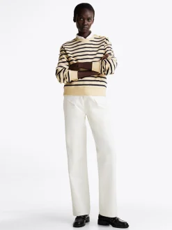 Bluzy Dresowe & Z Kapturem*Tommy Hilfiger Bluza Z Okrągłym Dekoltem I Guzikiem Na Ramieniu BRETON STP IVORY/ DESERT SKY