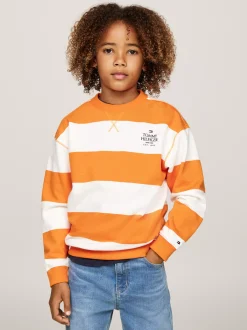 Bluzy Dresowe I Z Kapturem|Bluzy Dresowe I Z Kapturem*Tommy Hilfiger Bluza Z Okrągłym Dekoltem W Paski ORANGE THUNDER / WHITE