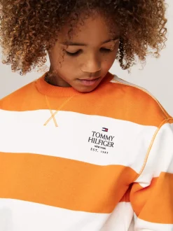 Bluzy Dresowe I Z Kapturem|Bluzy Dresowe I Z Kapturem*Tommy Hilfiger Bluza Z Okrągłym Dekoltem W Paski ORANGE THUNDER / WHITE