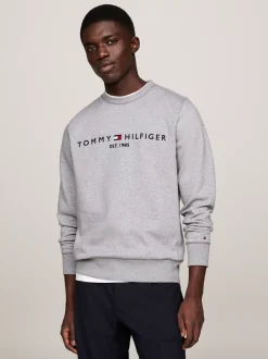 Bluzy Dresowe & Z Kapturem*Tommy Hilfiger Bluza Z Okrągłym Dekoltem Z Logo MEDIUM GREY HEATHER