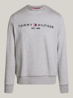 Bluzy Dresowe & Z Kapturem*Tommy Hilfiger Bluza Z Okrągłym Dekoltem Z Logo MEDIUM GREY HEATHER