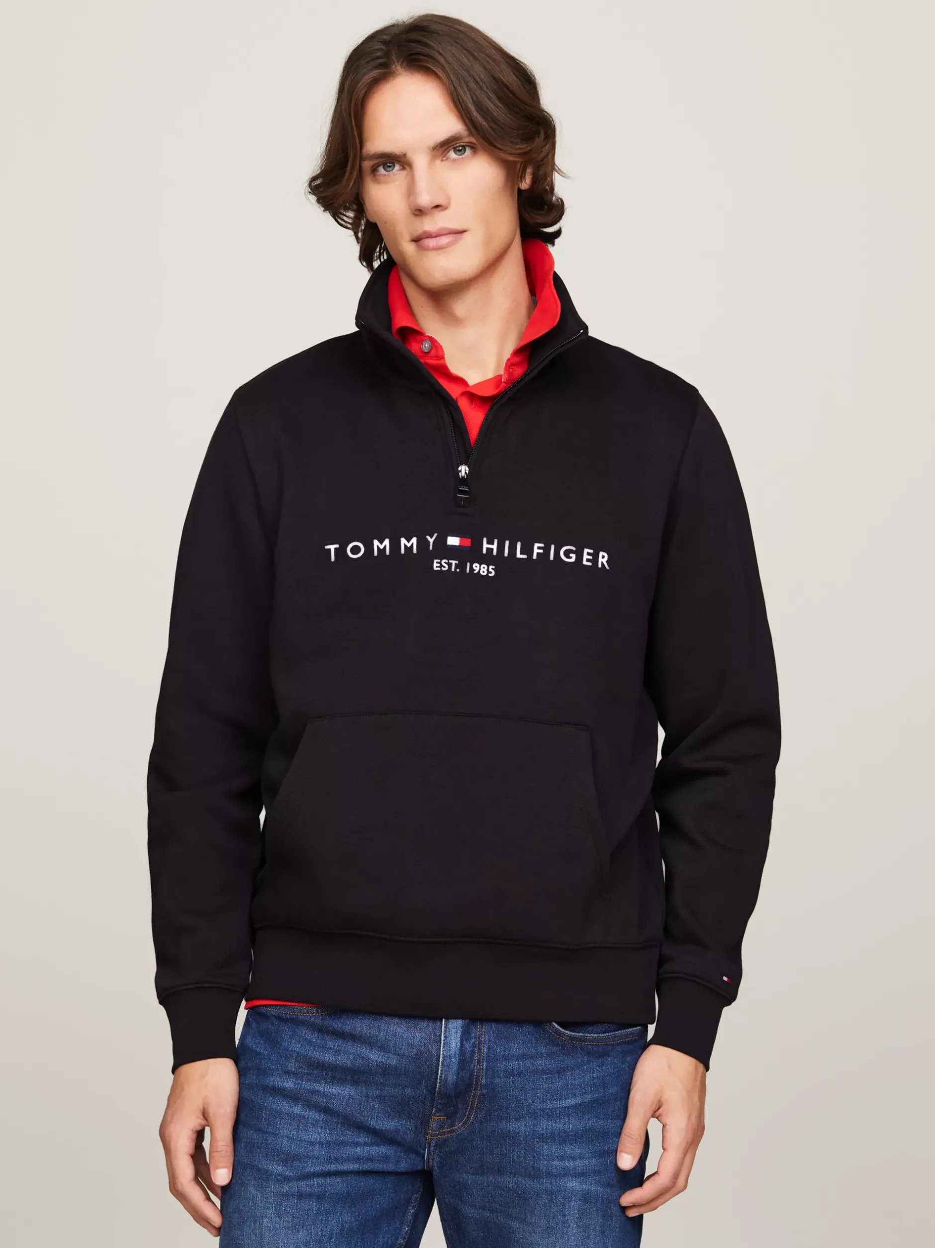 Bluzy Dresowe & Z Kapturem*Tommy Hilfiger Bluza Z Półgolfem I Zamkiem Do 1/4 Długości BLACK