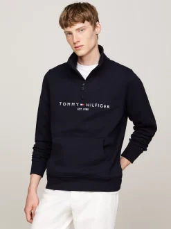 Bluzy Dresowe & Z Kapturem|Dresy*Tommy Hilfiger Bluza Z Półgolfem I Zamkiem Do 1/4 Długości DESERT SKY