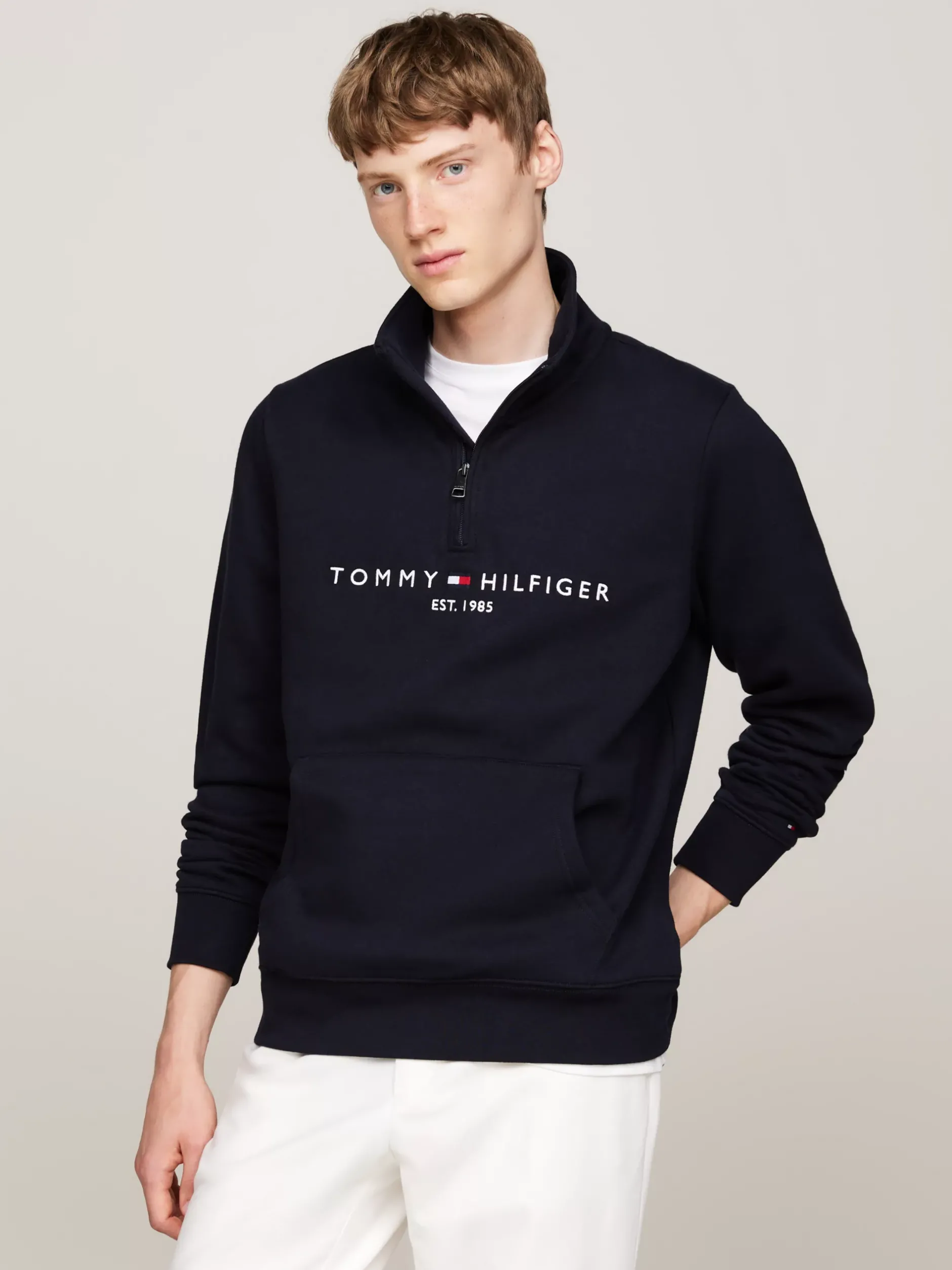 Bluzy Dresowe & Z Kapturem|Dresy*Tommy Hilfiger Bluza Z Półgolfem I Zamkiem Do 1/4 Długości DESERT SKY