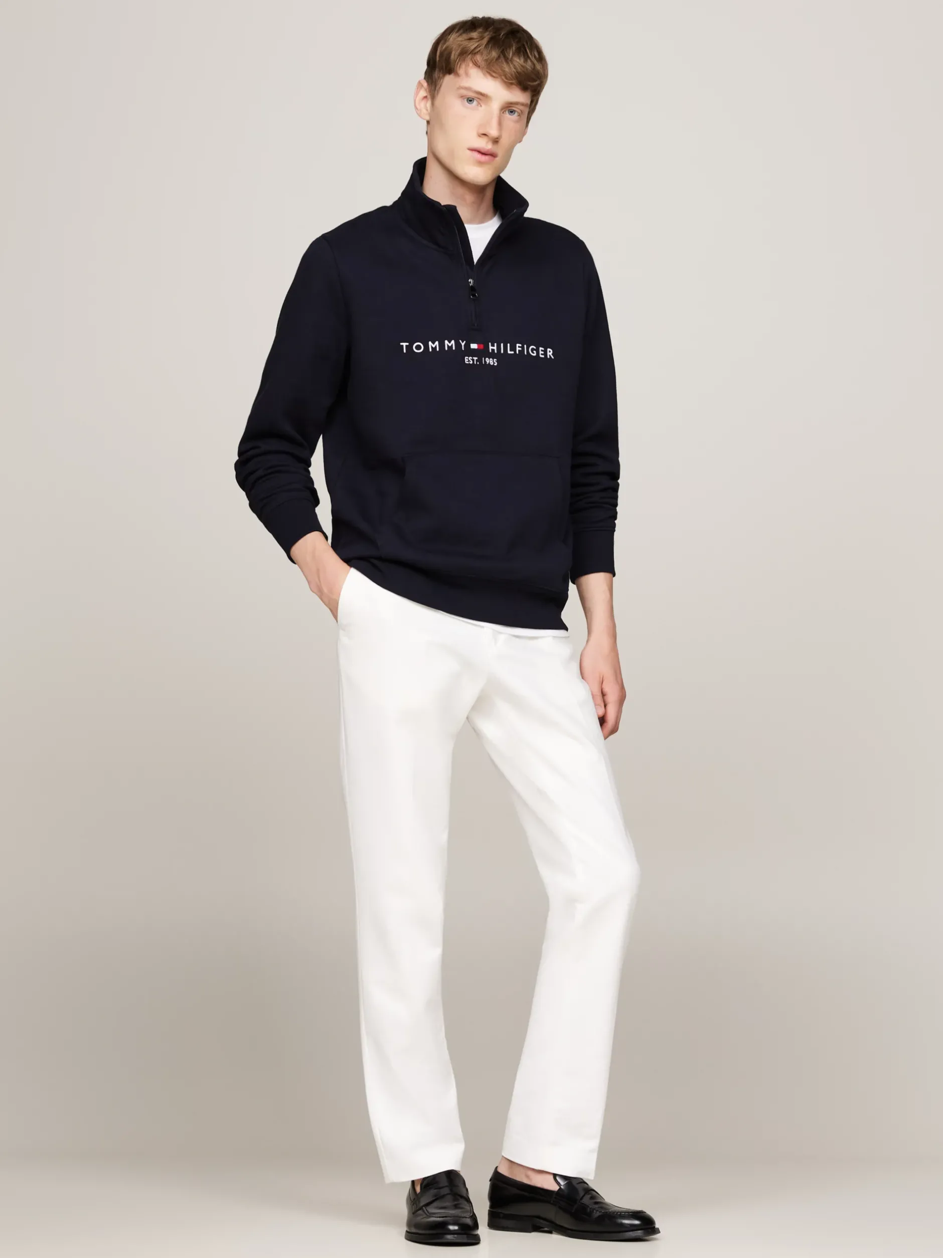 Bluzy Dresowe & Z Kapturem|Dresy*Tommy Hilfiger Bluza Z Półgolfem I Zamkiem Do 1/4 Długości DESERT SKY