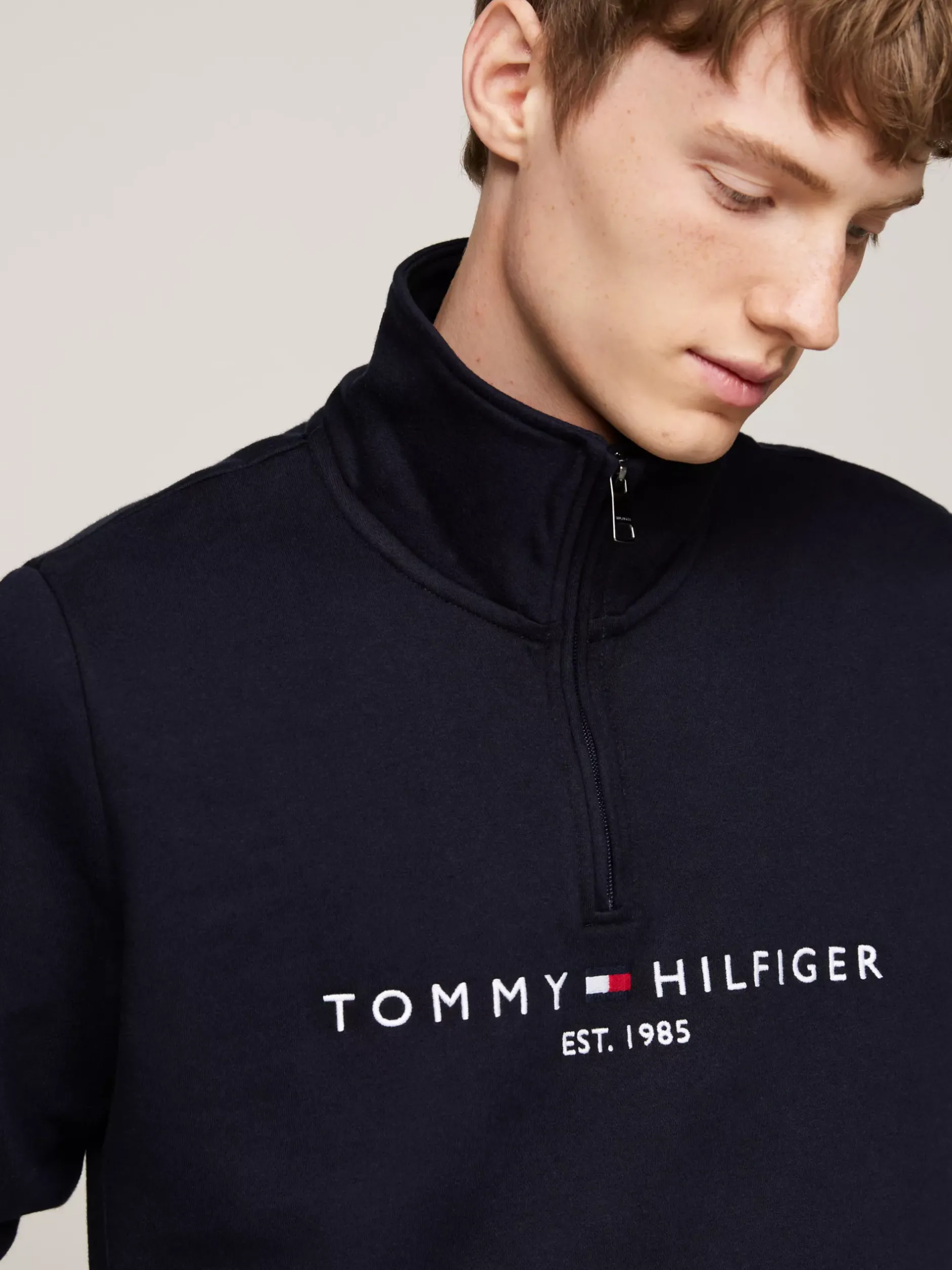 Bluzy Dresowe & Z Kapturem|Dresy*Tommy Hilfiger Bluza Z Półgolfem I Zamkiem Do 1/4 Długości DESERT SKY