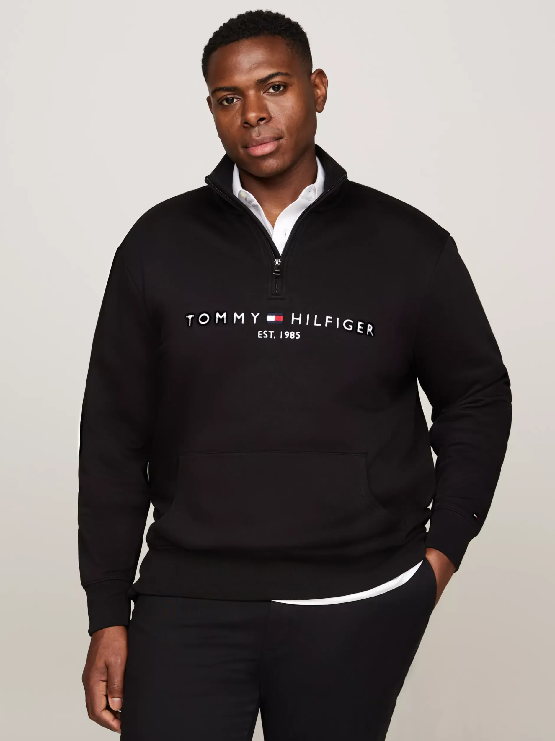 Bluzy Dresowe & Z Kapturem*Tommy Hilfiger Bluza Z Półgolfem Z Kolekcji Plus BLACK