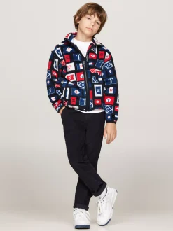 Bluzy Dresowe I Z Kapturem*Tommy Hilfiger Bluza Z Polaru Z Zapięciem Na Zamek BLUE BASE FLAGS ALLOVER