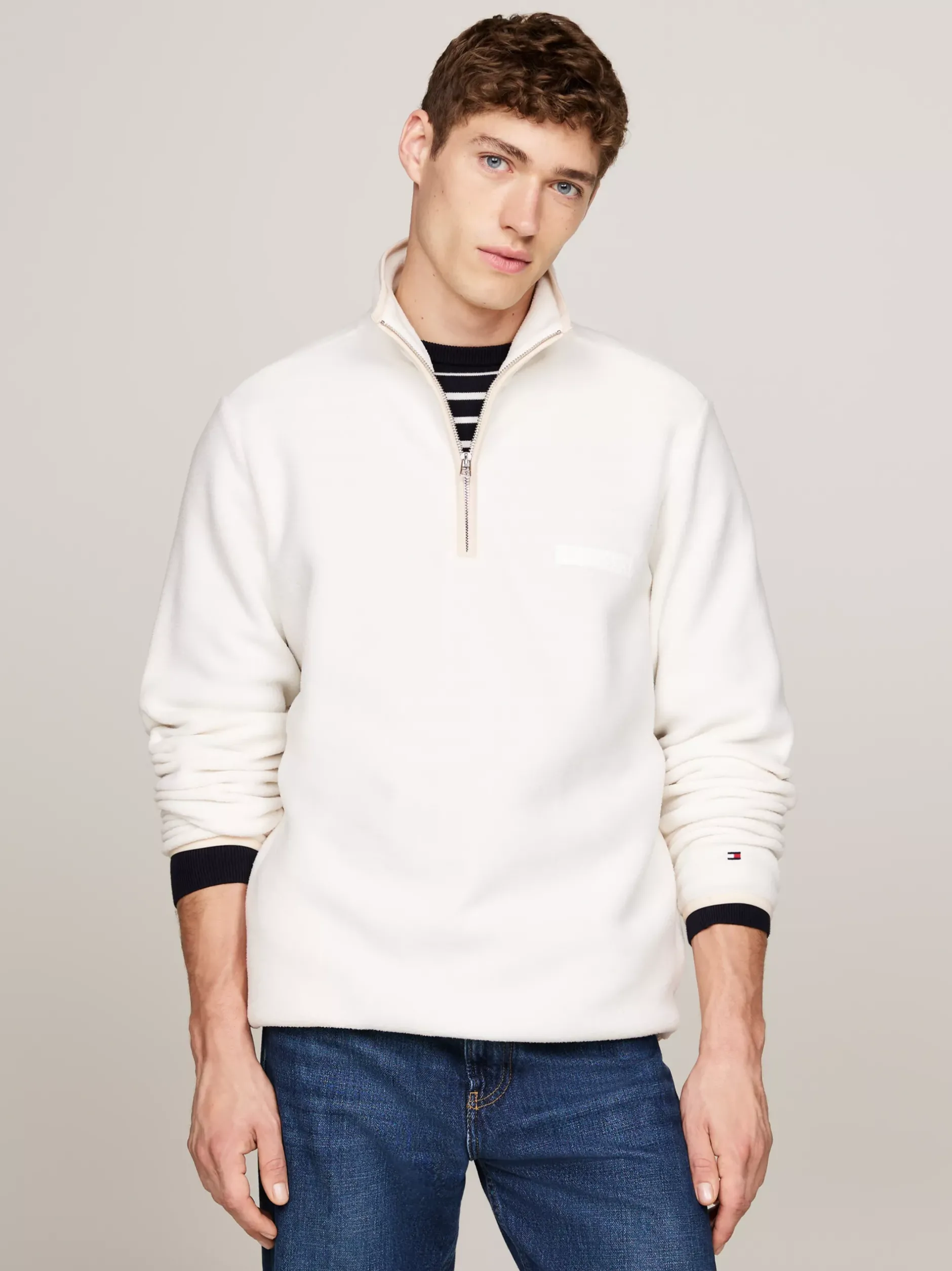 Bluzy Dresowe & Z Kapturem*Tommy Hilfiger Bluza Z Teksturowanej Dzianiny Z Zamkiem IVORY PETAL