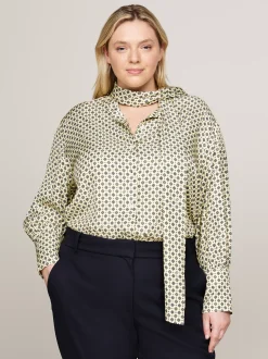 Koszule & Bluzki*Tommy Hilfiger Bluzka Curve W Apaszkowy Wzór Z Wiązaniem HERITAGE FOULARD/ LEMON ZEST