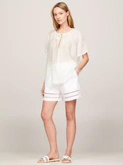 Koszule & Bluzki*Tommy Hilfiger Bluzka O Luźnym Kroju Z Metalicznym Haftem FIL COUPE WHITE/ GOLD