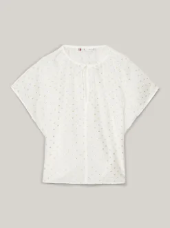 Koszule & Bluzki*Tommy Hilfiger Bluzka O Luźnym Kroju Z Metalicznym Haftem FIL COUPE WHITE/ GOLD