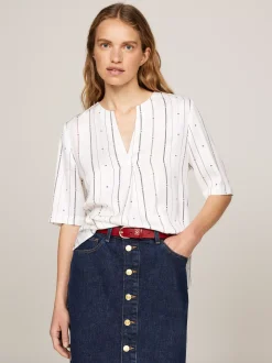 Koszule & Bluzki*Tommy Hilfiger Bluzka Z Dekoltem W Szpic I Krótkim Rękawem FOULARD FLAG STP/ MULTI