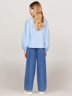 Topy I T-Shirty*Tommy Hilfiger Bluzka Z Haftem Angielskim O Luźnym Kroju VESSEL BLUE