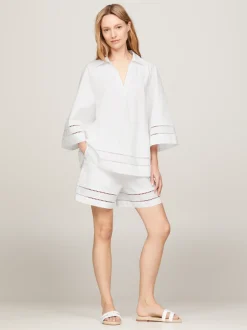 Koszule & Bluzki*Tommy Hilfiger Bluzka Z Haftem Angielskim I Monogramem TH TH OPTIC WHITE