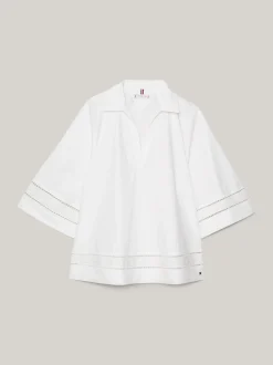 Koszule & Bluzki*Tommy Hilfiger Bluzka Z Haftem Angielskim I Monogramem TH TH OPTIC WHITE