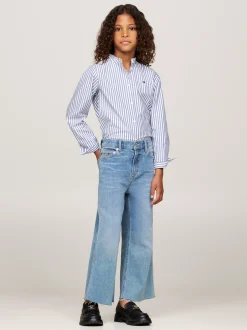 Topy I T-Shirty*Tommy Hilfiger Bluzka Z Kołnierzykiem Z Falbanką MID BLUE / OPTIC WHITE