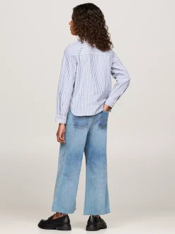 Topy I T-Shirty*Tommy Hilfiger Bluzka Z Kołnierzykiem Z Falbanką MID BLUE / OPTIC WHITE