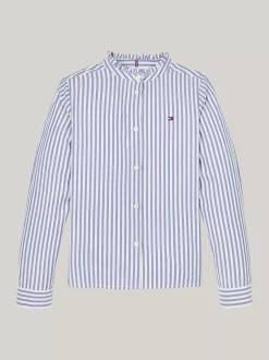 Topy I T-Shirty*Tommy Hilfiger Bluzka Z Kołnierzykiem Z Falbanką MID BLUE / OPTIC WHITE