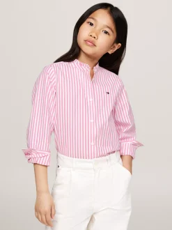 Topy I T-Shirty*Tommy Hilfiger Bluzka Z Kołnierzykiem Z Falbanką PINK / OPTIC WHITE
