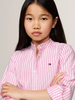 Topy I T-Shirty*Tommy Hilfiger Bluzka Z Kołnierzykiem Z Falbanką PINK / OPTIC WHITE