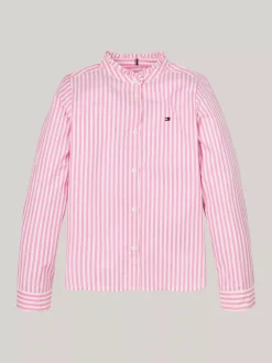 Topy I T-Shirty*Tommy Hilfiger Bluzka Z Kołnierzykiem Z Falbanką PINK / OPTIC WHITE