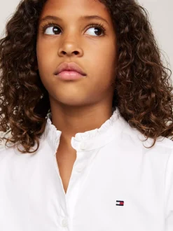 Topy I T-Shirty*Tommy Hilfiger Bluzka Z Kołnierzykiem Z Falbanką WHITE