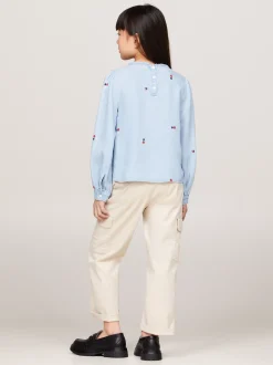 Topy I T-Shirty*Tommy Hilfiger Bluzka Z Tkaniny Chambray Z Kwiatowym Wzorem DENIM MEDIUM