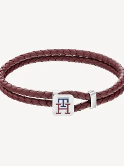 Biżuteria & Spinki Do Mankietów*Tommy Hilfiger Bordowa Skórzana Bransoletka TH Monogram BURGUNDY