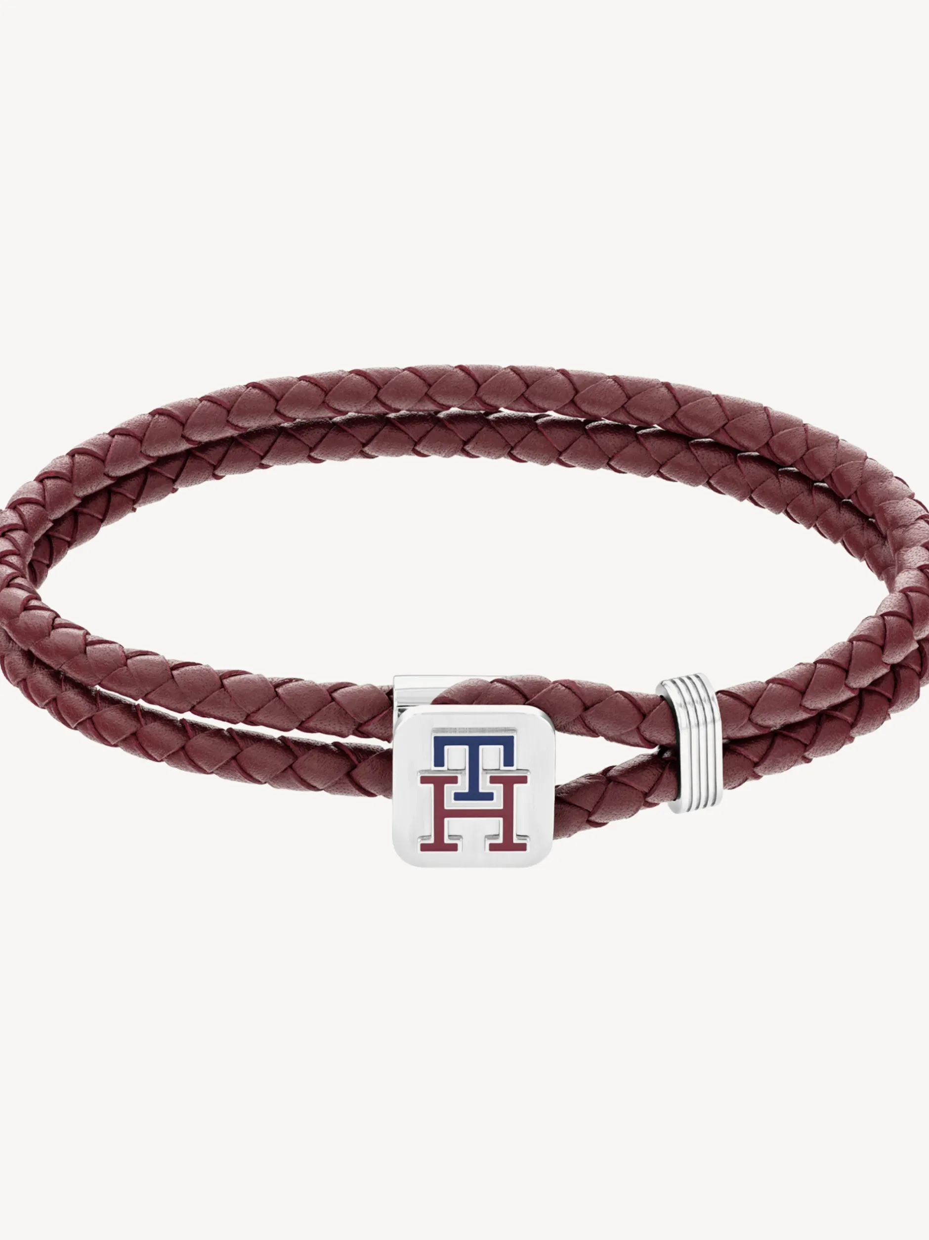 Biżuteria & Spinki Do Mankietów*Tommy Hilfiger Bordowa Skórzana Bransoletka TH Monogram BURGUNDY