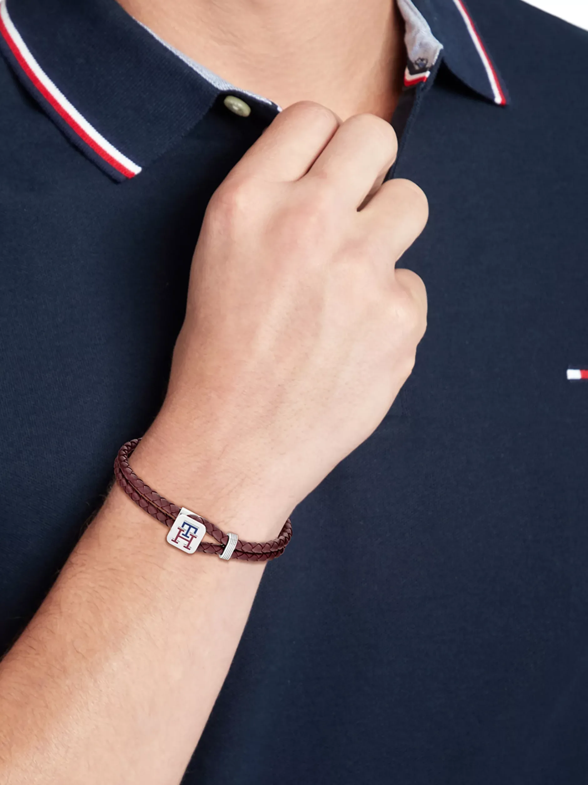 Biżuteria & Spinki Do Mankietów*Tommy Hilfiger Bordowa Skórzana Bransoletka TH Monogram BURGUNDY