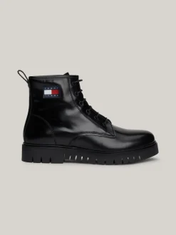Sznurowane Botki|Botki*Tommy Hilfiger Botki Z Lakierowanej Skóry Z Protektorem BLACK