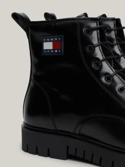 Sznurowane Botki|Botki*Tommy Hilfiger Botki Z Lakierowanej Skóry Z Protektorem BLACK