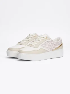 Sneakersy*Tommy Hilfiger Buty Sportowe Na Platformie Z Monogramem TH ECRU/WHITE