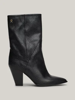 Botki*Tommy Hilfiger Buty Ze Skóry Z Wytłaczanym Wężowym Wzorem BLACK PYTHON