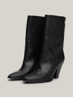 Botki*Tommy Hilfiger Buty Ze Skóry Z Wytłaczanym Wężowym Wzorem BLACK PYTHON