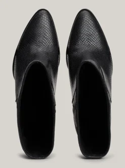 Botki*Tommy Hilfiger Buty Ze Skóry Z Wytłaczanym Wężowym Wzorem BLACK PYTHON