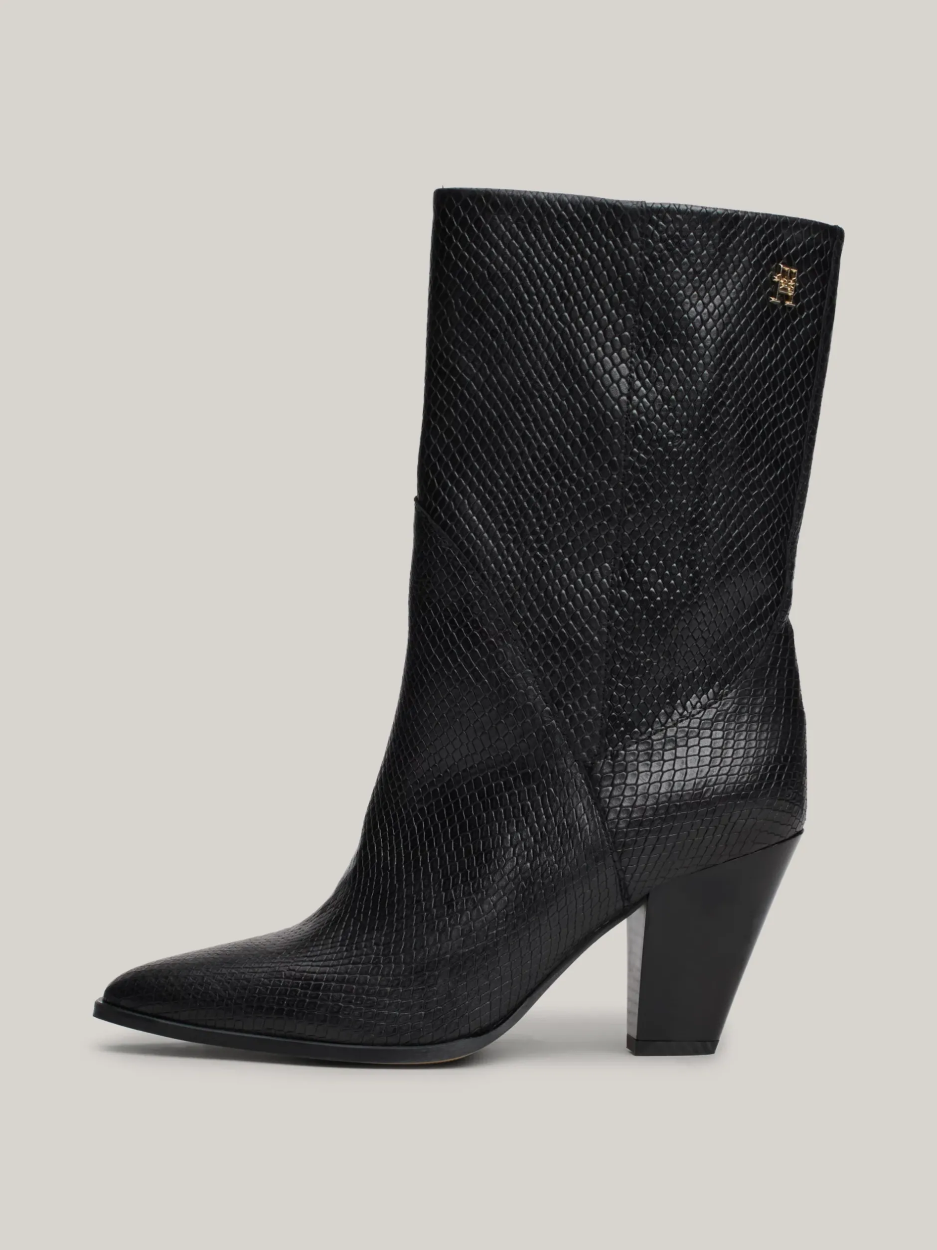 Botki*Tommy Hilfiger Buty Ze Skóry Z Wytłaczanym Wężowym Wzorem BLACK PYTHON